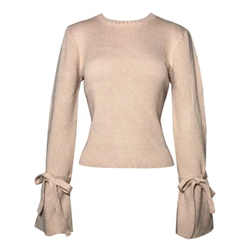 Foridol vinatge flare dolg rokav pleteni pulover ženske jeseni, pozimi pletenine pulover skakalec priložnostne kaki odrezana pulover