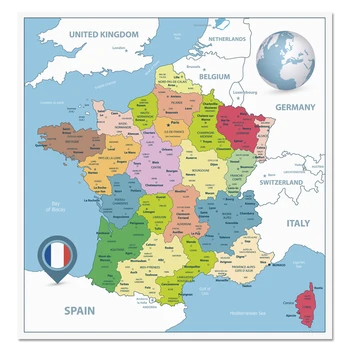 Francija Zemljevid Velikost Plakata Dekoracijo Sten Velik Zemljevid Francija 60x60cm Nepremočljiva in trganje