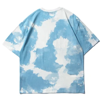Hip Hop Tie Dye T-Shirt Ulične Pismo Puzzle Natisnjen Tshirt 2021 Moške Poletne Nebo T Shirt Harajuku Bombaža, Kratek Rokav Tee