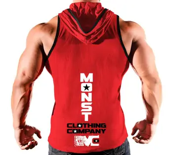 Hirigin Telovadnici Moški Telovnik Bodybuilding Hooded Vrh Mišice Oblačila Stringer Klobuk T-Shirt