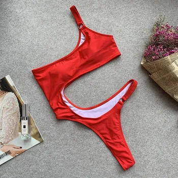 Hot Spring Poletje 2019 Rdeče Eno Ramo Votlih Bikini Mujer En Kos Kopalke Lahko Ženske Taljeni Kopalke Ženske, Plavanje Obleko