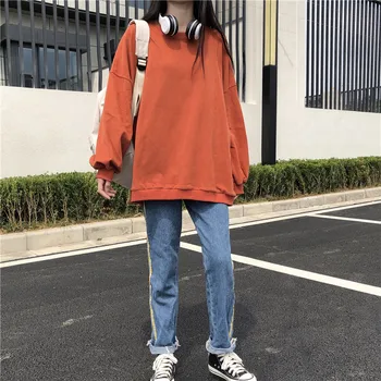 Japonske Ženske Majica 2020 Jeseni Sweety O-Vratu Prevelik Pulover Svoboden Leni Kawaii Candy Barve Poln Rokav Jopice