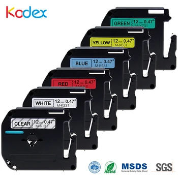 Kodex 6 pack mešanje barv 12 mm za Brother P-touch nalepka trak MK131 MK231 MK431 MK531 MK631 MK731 M131 M231 M431 M531 M631 M731