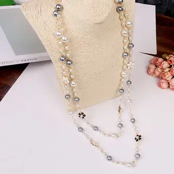 Korejski dvojno layerd pulover dolge verige pearl Camellia ogrlica Rose Cvet obesek nakit za ženske osebe