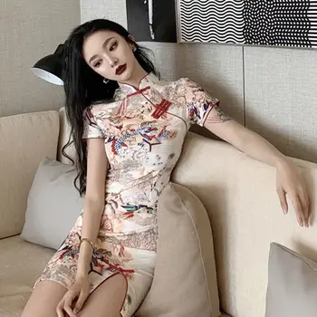 Korejski Seksi Ženska Vezene Izboljšano Cheongsam Obleko Pomlad/poletje Renaissance Letnik Gothic Seksi Dekle Elegantno Žensko Obleko