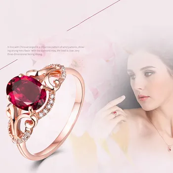Luksuzni letnik red crystal ruby dragih kamnov diamanti obroči za ženske rose zlata ton nakit, dragulji, bague stranka darilo pripomoček nova