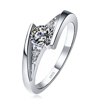 Luksuzni Ženski Majhne Cirkon Kamen Ring Crystal Srebrne Barve Poročni Prstan Obroči Obljubo Solitaire Udejstvovanje Obroči Za Ženske