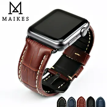 MAIKES watchbands pristen krava usnje watch band za black Apple Watch trak 44 mm 40 mm 42mm 38 mm serija 4 3 2 iwatch
