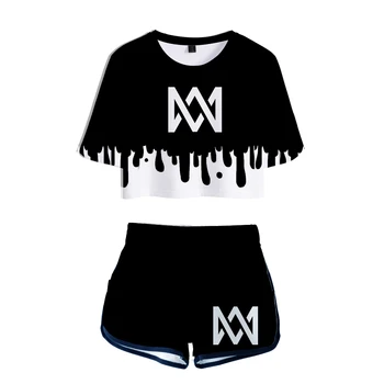 Marcus&Martinus 3D Tiskanih Moda za Ženske Poletje Cool Dva Kosa Določa Kratek Rokav Crop Tops+Hlače Priložnostne Dekleta Seksi Oblačila