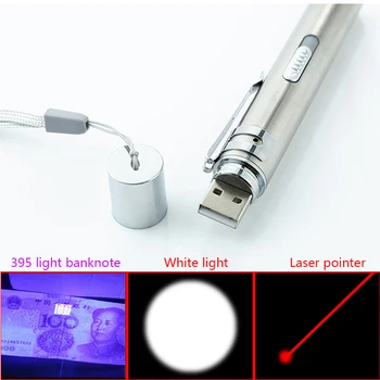 Mini 3in1 USB Polnilna LED Svetilka Močna LED Svetilko Nepremočljiva Design Penlight uv svetlobo bankovcev /Laserski kazalnik svetlobe