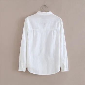 Moda urad belo bluzo ženske majice dolg rokav Bombažno bluzo Majica Visoko Kakovostne Ženske Bluze Priložnostne Dame Vrhovi 1715 50