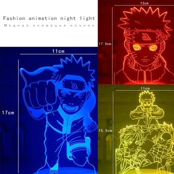 Najnovejši Anime Slika Naruto Uzumaki z Bodalo 3D LED Nočne Luči RGB 7 Barv Črno Osnovo Namizno Svetilko Doma Dekor Rojstni dan svetilke