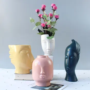 Nordijska Ins Doma Dekor Keramika Vaza za Rože Človeški Obraz Oblika Dekoracijo Doma Vaza Luksuzni Pot, za Posušen Cvet Bela Vaza