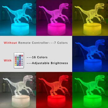 Nova 3D LED Nočna Lučka Lučka Dinozaver 16 Barva, Daljinsko upravljanje namizne Svetilke, Igrače Rojstni dan Božična Darila Za otroke Domov Dekoracijo