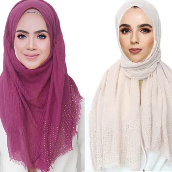 Nove Ženske Bombaž Šal Z Diamond Navaden Hidžab Ženski Šal Headscarf Zaviti Bonitete Mečka Muslimanske Rute in Šali In Obloge