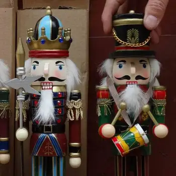 Novo Leto Božični Okraski Za Dom 30 CM iz Masivnega Lesa Nutcracker Vojaki Darilni Set Klasično Ročno Barvanje Lutka Super Dekoracijo