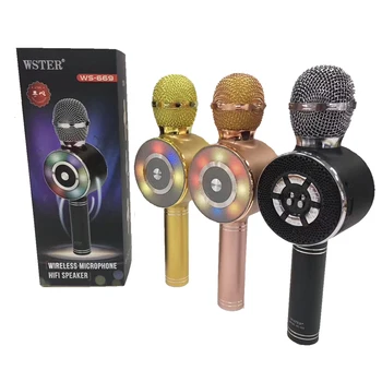NOVO WS669 Brezžični mikrofon za bluetooth mikrofon karaoke Zvočnik voice changer mikrofon za RAČUNALNIK telefon LED Disk svetlobe pk ws858