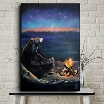 Noč Medved Praženje Platno Wall Art Smešno Živali, Olje Zadihan Plakatov in Fotografij Stenske Slike za Dnevni Sobi Doma Dekor