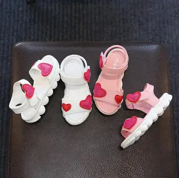 Otroci Sandale za Dekleta 2019 Poletje Otrok Open Toe Čevlji Ljubezen Srce Dekleta Priložnostne Sandali Roza, Bele Plaže Sandali, čevlji