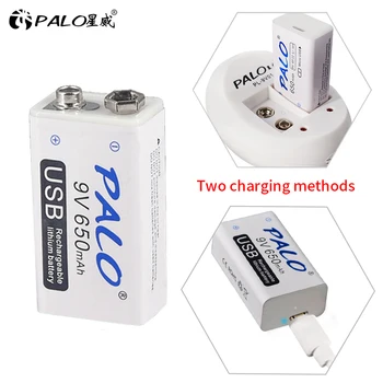 PALO 4pcs USB 9V 6F22 650mAh Baterija za ponovno Polnjenje 9 volt 650 mAh litij-li-ion li ion liion hitro polnjenje baterij