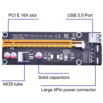 PCI Express 16X, da 1X Powered Riser vmesniško Kartico s 60 cm USB 3.0 Podaljšek in 4-Pin MOLEX, da SATA Napajalni Kabel