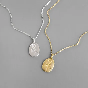 Periferni'sbox Krog Medaljon Rose Ogrlice Krog Vklesan Geometrijske Ogrlice za Ženske 925 Sterling Srebro Minimalističen Ogrlica