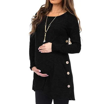 Porodniški moda pregnanty long sleeve solid vrhovi bluzo gumb jesensko zimskem času nosečnosti oblačila za nosečnice