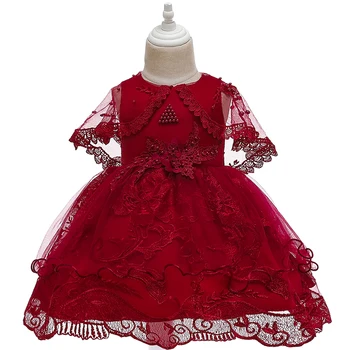 Pozimi Baby Dekle Rdečo Obleko Za Novorojenčka Dojencek Dekliška Oblačila za Malčke 1. Rojstni dan, Božič Poroka, Krst Princesa Obleke