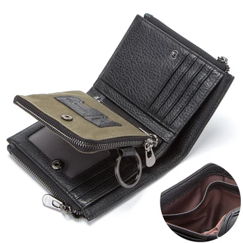 Pridružen pravega usnja za moške denarnice RFID dvojno zadrgo kratek walet cartera hombre moška torbica portfel človek torbici žep za kovance