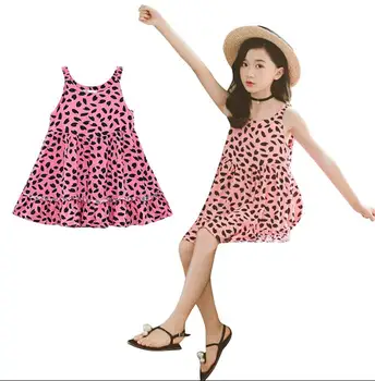 Priložnostne Poletje Malčke Baby Girl Oblačenja Leopard, Tiskanje Priložnostne Obleke brez Rokavov Okrogle Ovratnik iz Enega kosa Obleko Plaži Obleke