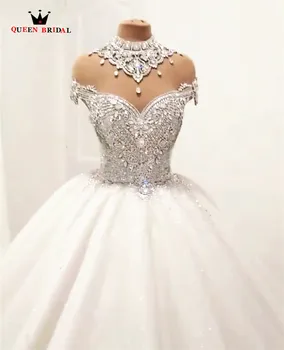 Princesa Puhasto Luksuzno Poročno Obleko 2021 Poroka Oblek za Nevesto Plus Velikost Til Diamantni Kristal Beaded Meri XJ06S