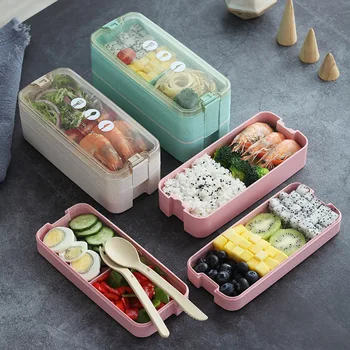 Pšenične Slame Japonski 3 Plast Kosilo Polje za Otroke Zdravega Materiala Bento Škatle Mikrovalovna Kosilo Box Set Posode Foodbox