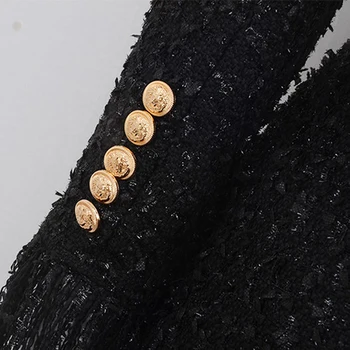 S-XXL visoke kakovosti nov modni svetlo svila volna tassel čipke dvakrat zapored kovinski gumb dolgimi rokavi, V-izrez črno obleko in belo