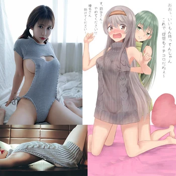 Seksi Ženske, Cosplay Backless Virgin Morilec Pulover Bodysuit Povoj Votlih Japanes Pletene Puloverje In Puloverji