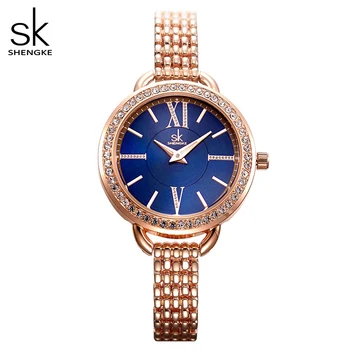 Shengke Moda Pazi Elegantna Modra Luksuzni Kristalno Izbiranje Watch Dame Watch Quartz Japonska Mov Rosegold Primeru Reloj Mujer Zapestnica