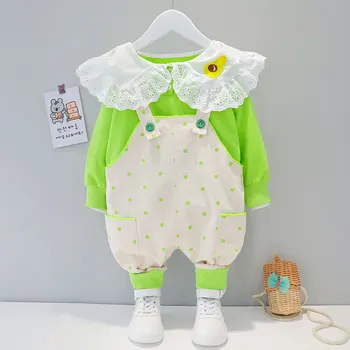 Srčkan Baby Girl Obleke 2021 Fashion Lace Ovratnik, hlače, Hlače z Oprsnikom 2Pcs/set Malčka Bombaž Otroci Kopalke