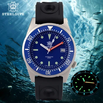 STEELDIVE Mens NH35 Mehanska ura Jekla 316L Samodejno Ure Modra številčnica nepremočljiva 200 m Diver Watch