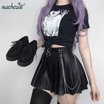SUCHCUTE žensko Krilo Usnje Kratko-Krilo Moda 2020 Naguban Ženska Mini Krila Gothic Black Ples korejskega Slog Saia Midi