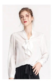 Svila ženska Majica Lok Ovratnik, Dolgi Rokavi Eleganten Casual High Street Bluzo Majica