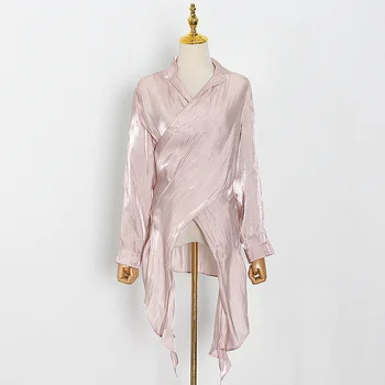 TWOTWINSTYLE Nezakonitih Letnik Majica Za Ženske River Dolg Rokav Minimalističen Velikosti Elegantno Bluzo Ženski Modi 2020