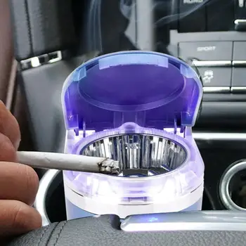 Univerzalni Prenosni Avto Pepelnik z LED Luči Dim Valj Avto Cigaret Pribor Ognjevarnih materialov Modra Srebrna Črna