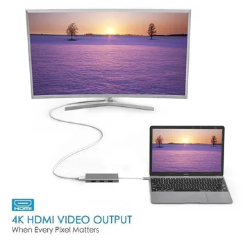 Usb-C Hdmi 4K/ USB3.0 / SD/TF Kartice/PD vmesnik USB C Pretvornik za Laptop za MacBook ChromeBook Pixel Huawei MateBook