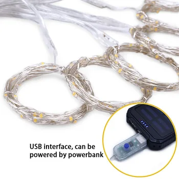 USB pogon 3x2 Meter LED Zavese Bakreno Žico Vila Lučka Z Daljinskim upravljalnikom na Prostem Garland Za Božič Praznik Poroko