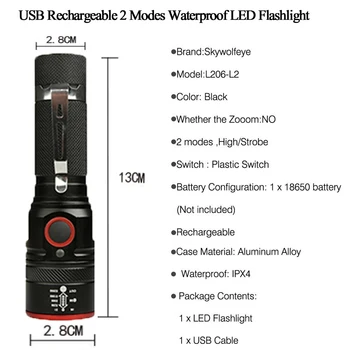 USB XM-T6 LED Svetilko Taktično Svetilko Močan 3800LM Aluminija Baklo 18650 Polnilna Luč Bliskavice Kampiranje Lučka za Osvetlitev