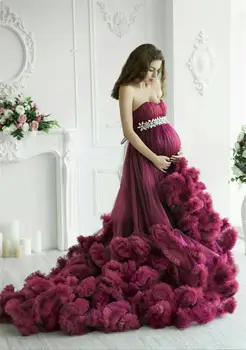 Vijolična Dolgo Porodniškega Obleko Luksuzni Ogrlicom Baby Tuš Porodniškega Obleke Photoshoot Kristalno Kopalni Plašč More Nosečnosti Obleke
