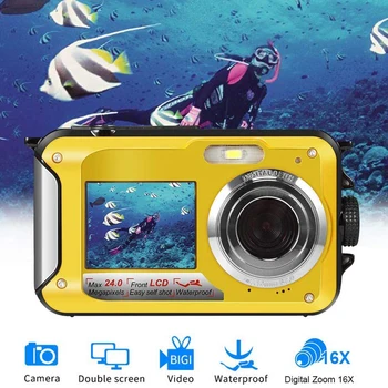 Vodoodporni Digitalni Fotoaparat ločljivosti 1080P HD 2.4 MP Dvojni Zaslon Selfie Snemalnika Videa za Plavanje pod vodo DV Diktafon