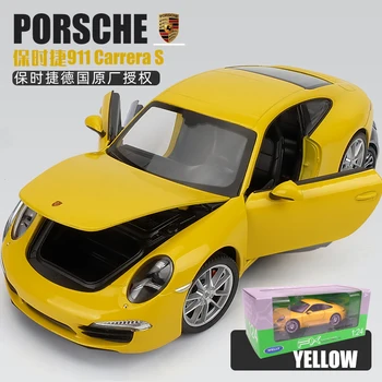 Welly 1:24 Porsche 911 CARRERA S rumene zlitine modela avtomobila die-cast igrača avto zbiranje darilo non-daljinski upravljalnik vrsta prevoza igrača