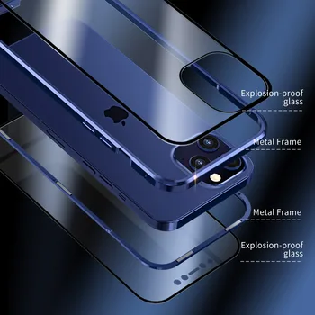 Za iPhone 12 Sprednji + Zadnji 360 Magnetni Adsorpcije Kovine, Steklo Ohišje Za iPhone 12mini 12 12pro 12promax Primeru Telefon