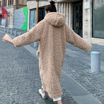 Zimski plašč ženske striženju Ovac Suknji 2020 korejski Moda Hooded lambswool Dolgo krzno plašč Priložnostne Ženske Jakna krzno Vrhnja oblačila