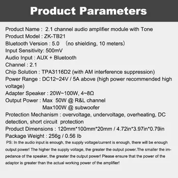 ZK-TB21 TPA3116D2 Bluetooth 5.0 Subwoofer Ojačevalnik Odbor 50WX2+100W 2.1 Channel Power Audio Stereo OJAČEVALNIK Modul